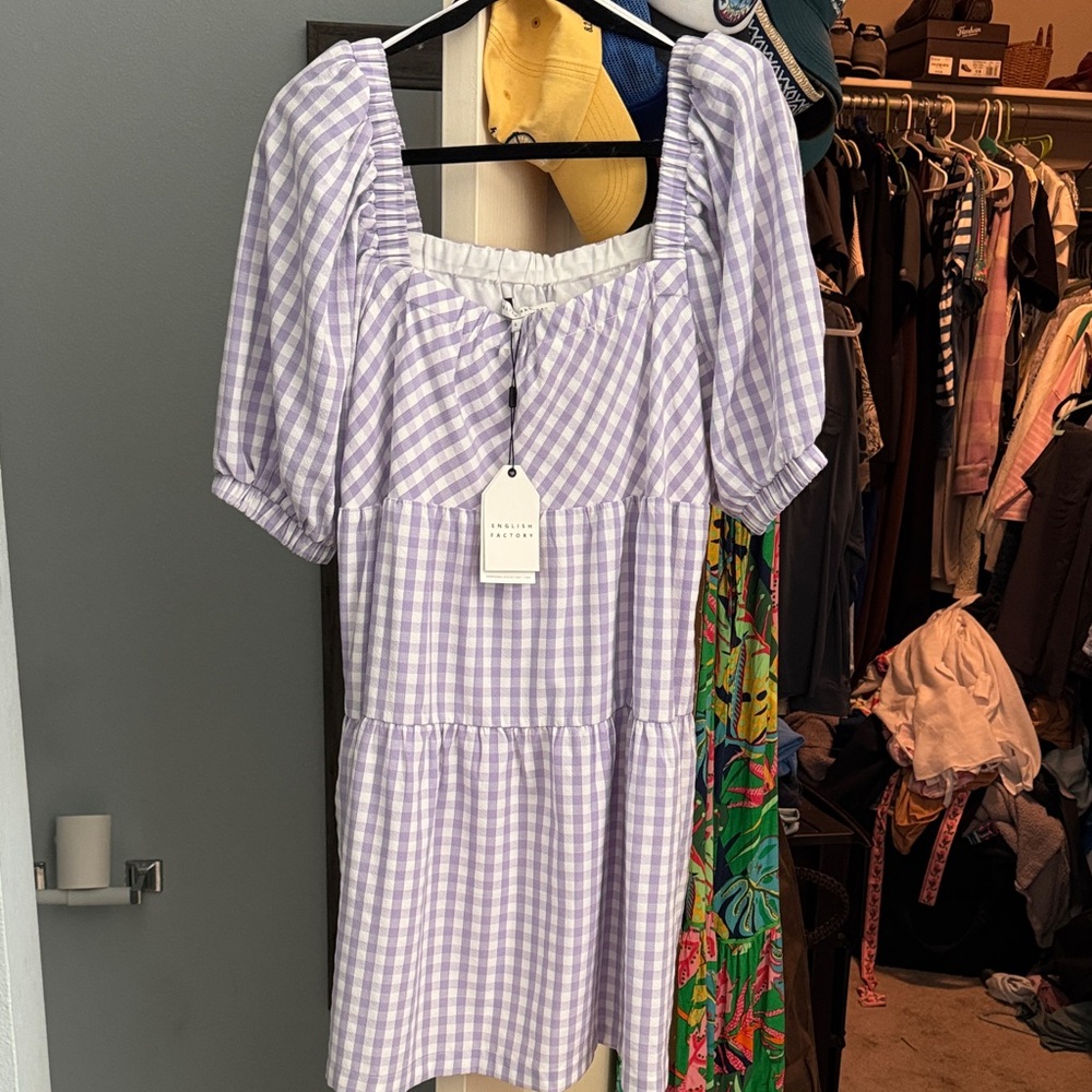 English Factory Lavender Checkered Dress